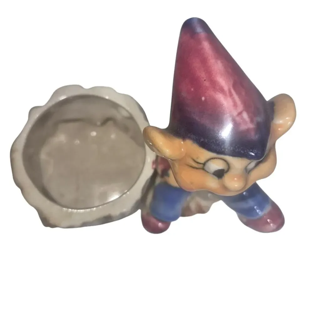 Vintage 1950s Kitschy Small Ceramic Elf Planters Set of 2 Whimsical Decor